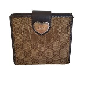 Gucci Vintage GG Monogram Canvas Heart Bifold Wallet Brown Leather 203549